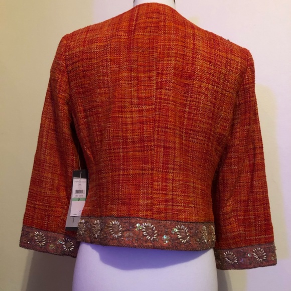 Josephine Chaus Orange Tweed Beaded Blazer Jacket - Picture 10 of 14